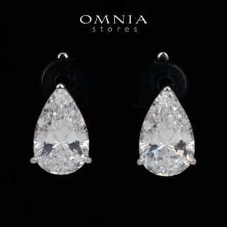 Omnia Amya White Pear Cut Clip Earrings With High Quality Certified Lab Crafted Stones In 925 Silver 6ct