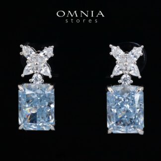 Omnia Elana White and Blue Floral Earrings With High Quality Certified Lab Crafted Stones In 925 Silver 3ct
