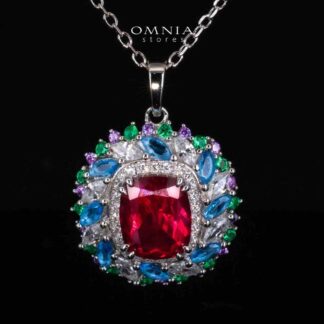 Omnia Inza Multi Color Pendant Necklace With High Quality Simulated Diamonds In 925 Silver
