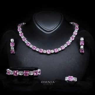 Omnia Alya Pink and White Bridal Full Set in High Quality Simulated Diamonds Rhodium Plated