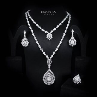 Omnia Keyla White Luxury Bridal Long Chain Full Set in High Quality Zircon Stone Rhodium Plated