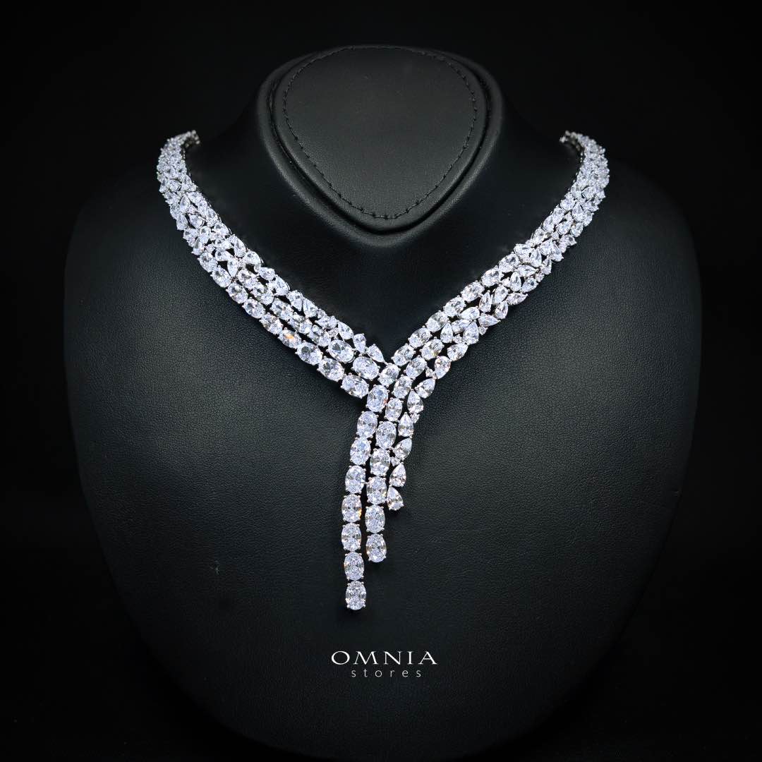Omnia Millie White Luxury Bridal Full Set in High Quality Zircon Stone in Rhodium Plated - Image 2