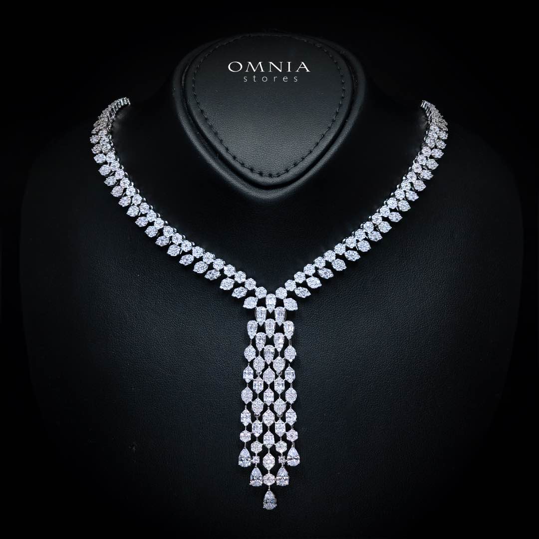Omnia Myla White Luxury Bridal Full Set in High Quality Zircon Stone in Rhodium Plated - Image 2