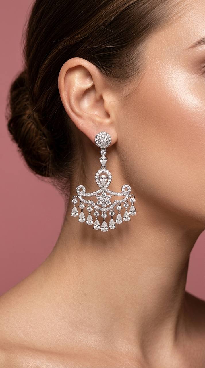 Omnia Aamal White Drop Earrings With High Quality Certified Lab Crafted Stones In 925 Silver 11.9ct - Image 2