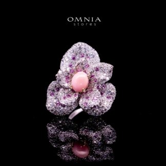 Omnia Anita Pink Coral Flower Ring in 925 Silver High Quality Purple and White Simulated Diamonds