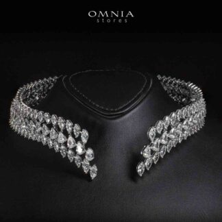Omnia Sephy White Choker Necklace With High Quality Simulated Diamonds In 925 Silver