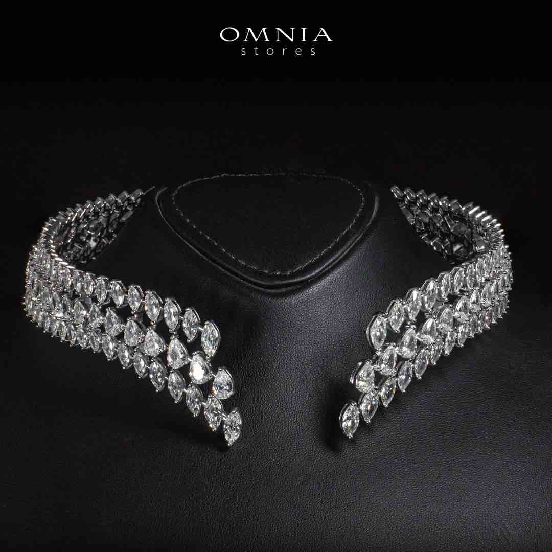 Omnia Sephy White Choker Necklace With High Quality Simulated Diamonds In 925 Silver