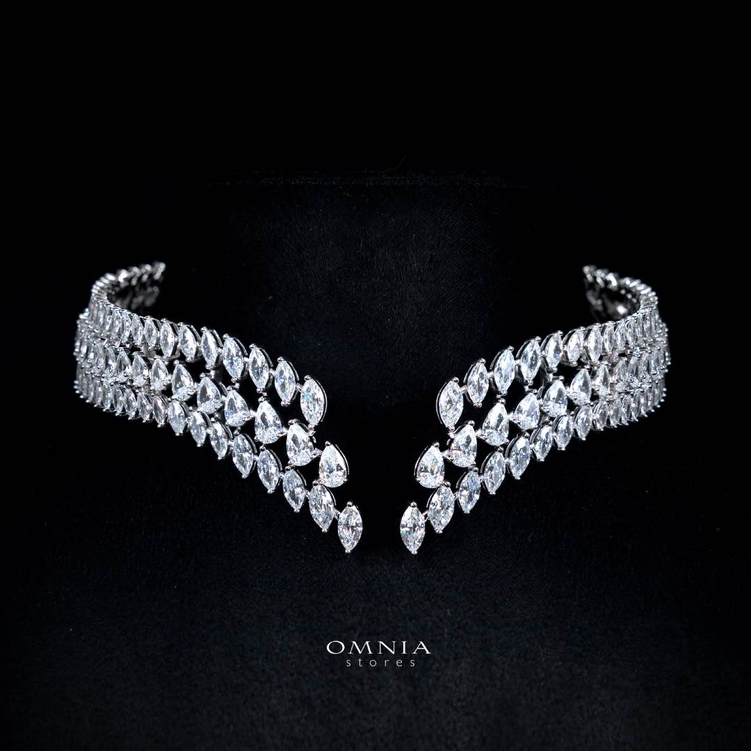 Omnia Sephy White Choker Necklace With High Quality Simulated Diamonds In 925 Silver - Image 2