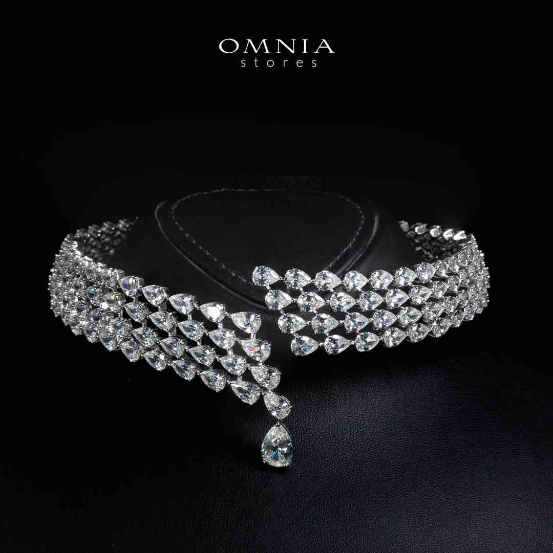 Omnia Nemy White Choker Necklace With High Quality Simulated Diamonds In 925 Silver