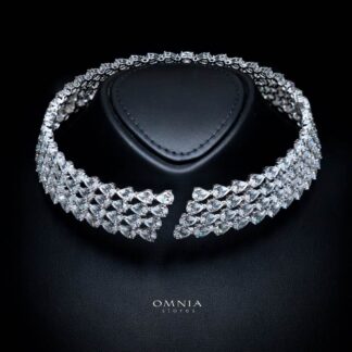 Omnia Tania White Choker Necklace With High Quality Simulated Diamonds In 925 Silver