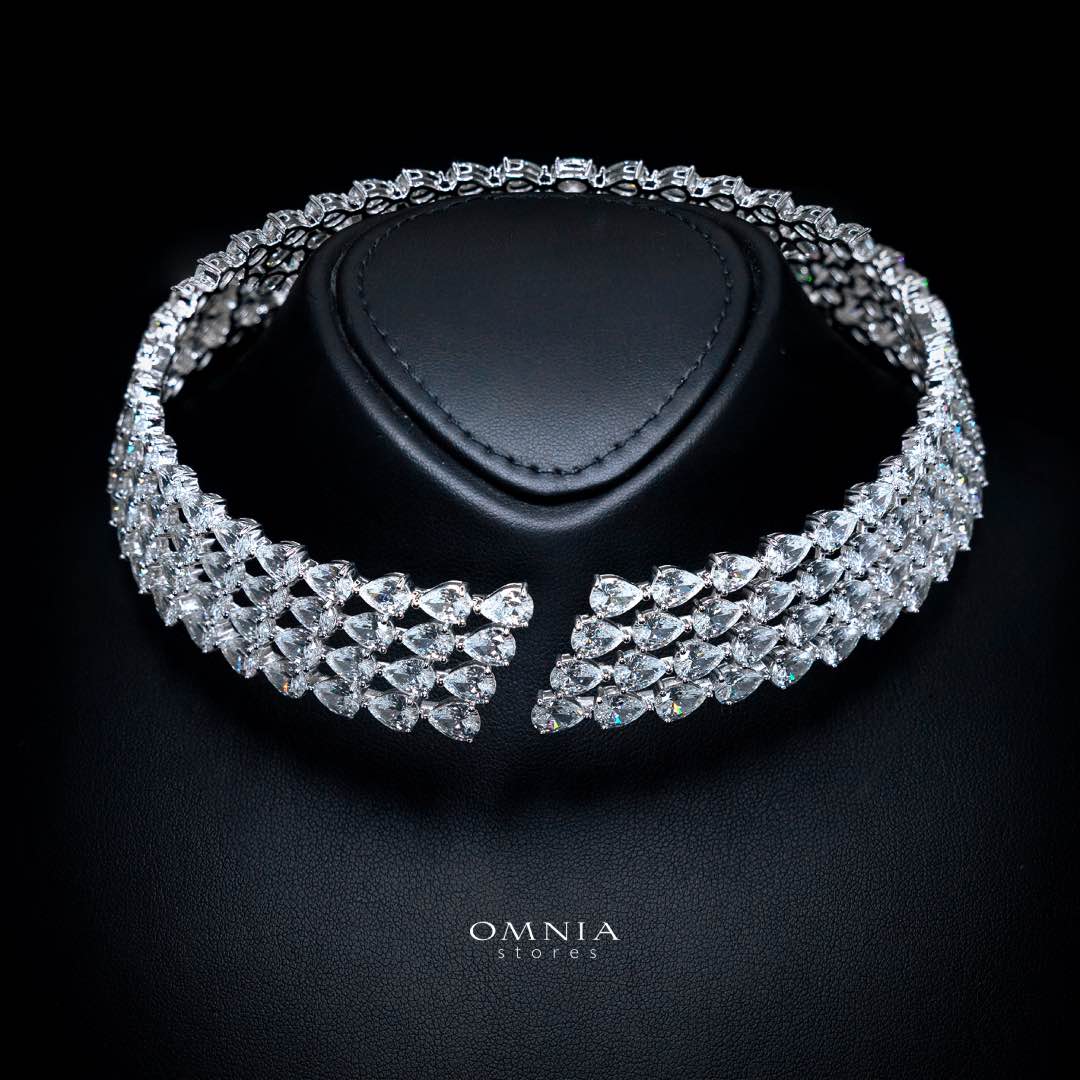 Omnia Tania White Choker Necklace With High Quality Simulated Diamonds In 925 Silver