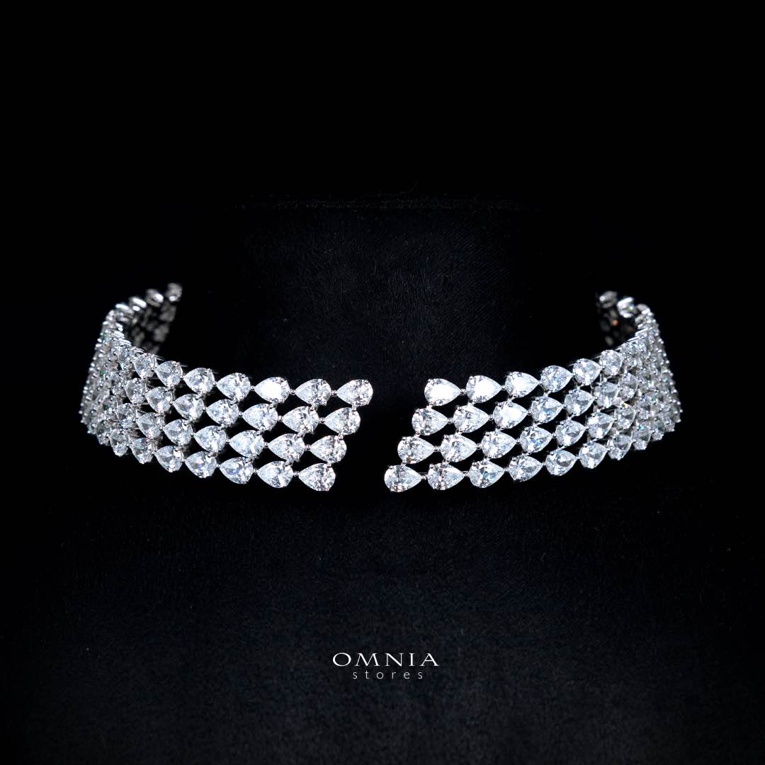 Omnia Tania White Choker Necklace With High Quality Simulated Diamonds In 925 Silver - Image 2