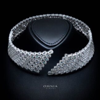 Omnia Nylah White Choker Necklace With High Quality Simulated Diamonds In 925 Silver