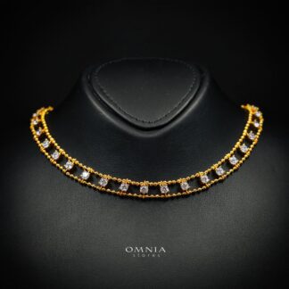 Omnia Aroos Gold Necklace With High Quality White Simulated Diamonds Stones in 925 Silver 40cm