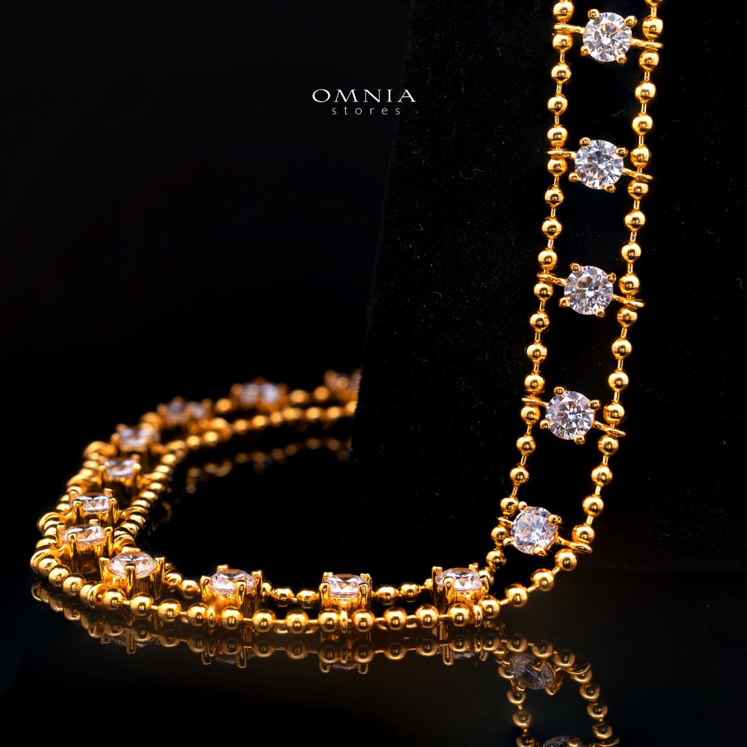 Omnia Aroos Gold Necklace With High Quality White Simulated Diamonds Stones in 925 Silver 40cm - Image 2