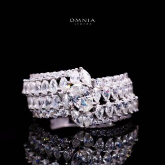 Omnia Rasha White Ring With High Quality Simulated Diamonds In 925 Silver