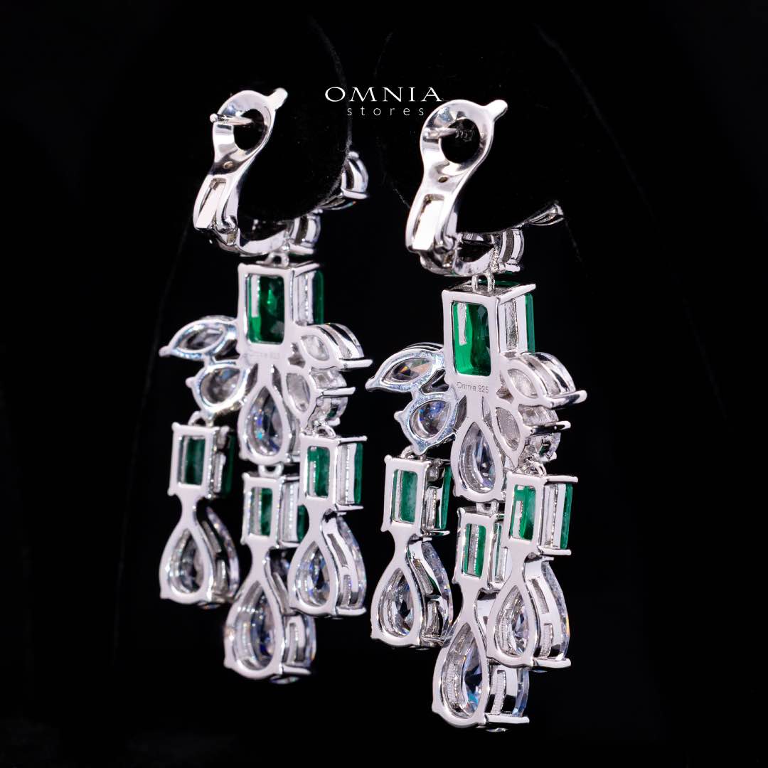 Omnia Ranim White and Green Floral Drop Earrings With High Quality Simulated Diamonds In 925 Silver - Image 3