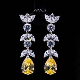 Omnia Dia White and Yellow Drop Earrings With High Quality Simulated Diamonds In 925 Silver