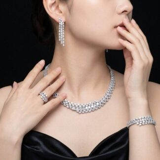 Omnia Trinity White Luxury Bridal Full Set in High Quality Zircon Stone in Rhodium Plated
