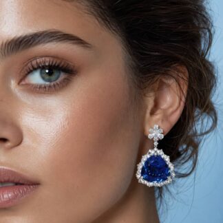 Omnia Roua White and Blue Drop Earrings With High Quality Certified Lab Crafted Stones In 925 Silver 7.0ct