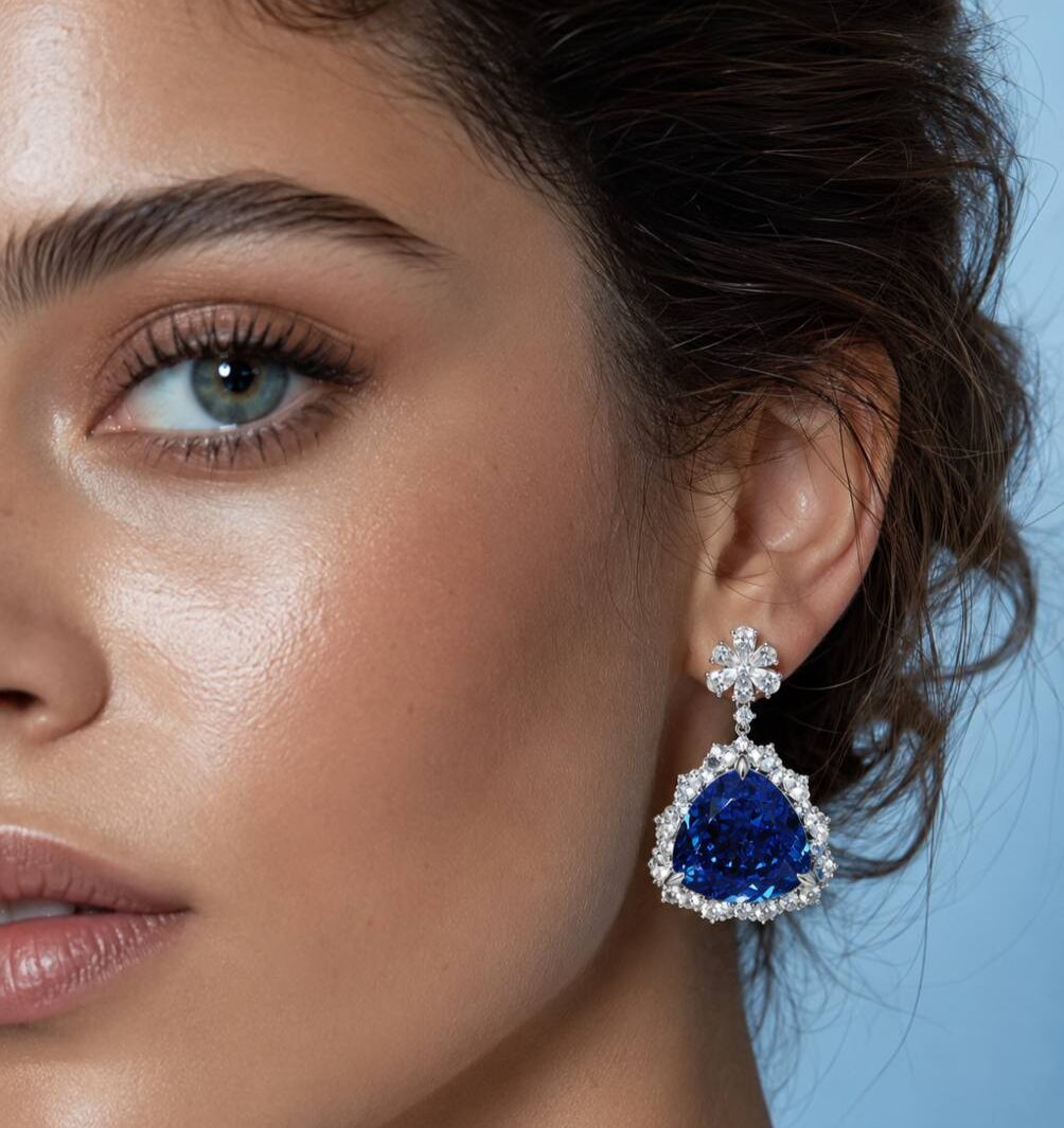 Omnia Roua White and Blue Drop Earrings With High Quality Certified Lab Crafted Stones In 925 Silver 7.0ct