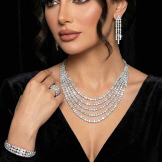 Omnia Abby White Layered Luxury Bridal Full Set in High Quality Rhodium Plated Zircon Stones