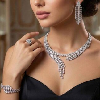 Omnia Beretta Luxury White Bridal Full Set in High Quality Zircon Stone Rhodium Plated