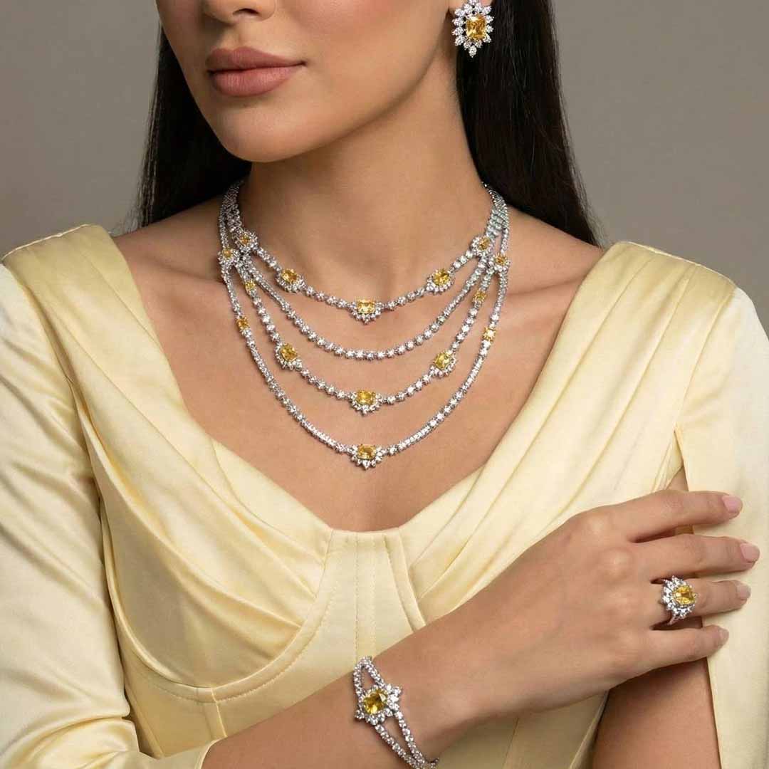 Omnia Blair Dark Yellow Luxury Bridal Full Set High Quality Simulated Diamonds