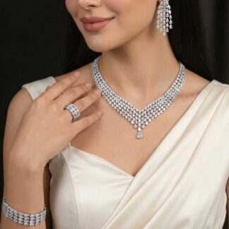 Omnia Carina White Luxury Bridal Full Set in High Quality Rhodium Plated Zircon Stones