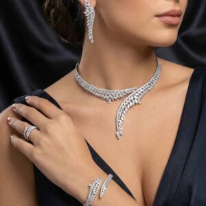 Omnia Claire Luxury White Bridal Full Set in High Quality Zircon Stone Rhodium Plated