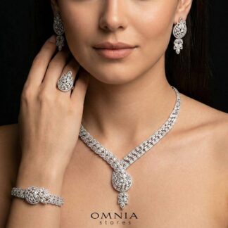 Omnia Frida White Luxury Bridal Full Set in High Quality Rhodium Plated Zircon Stones