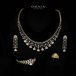 Omnia Camilla Gold Luxury Bridal Full Set in High Quality Rhodium Plated Zircon Stones