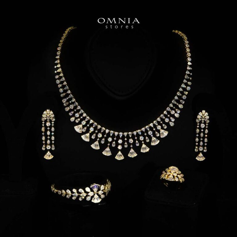 Omnia Camilla Gold Luxury Bridal Full Set in High Quality Rhodium Plated Zircon Stones