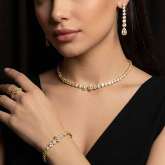Omnia Mila Luxury Golden Choker Bridal Full Set in High Quality Zircon Stone Rhodium Plated
