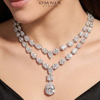 Omnia Nyah White Necklace With High Quality Simulated Diamonds In 925 Silver