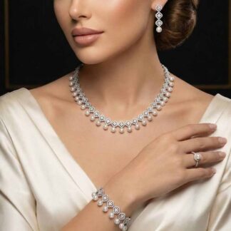 Omnia Sahira Pearl Bridal Full Set in 925 Silver with High-Quality White Zircon Stones