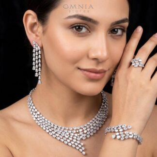 Omnia Talia Luxury White Bridal Full Set in High Quality Zircon Stone Rhodium Plated