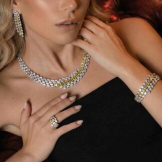 Omnia Trinity Yellow Luxury Bridal Full Set in High Quality Zircon Stone in Rhodium Plated