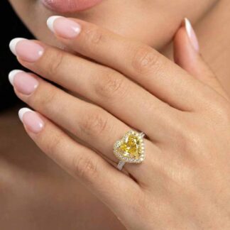 Omnia Ziyah Yellow Heart Ring With High Quality Simulated Diamonds In 925 Silver