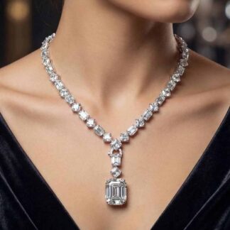 Omnia Zimal Silver Necklace With Certified High Quality Lab Grown Stones In 925 Silver