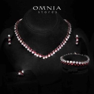 Omnia Hessa Red and Whte Luxury Bridal Full Set in High Quality Simulated Diamonds