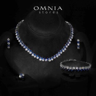 Omnia Hessa Blue and Whte Luxury Bridal Full Set in High Quality Simulated Diamonds