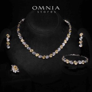 Omnia Lamia White And Yellow Bridal Full Set with High-Quality Simulated Diamonds Rhodium Plated