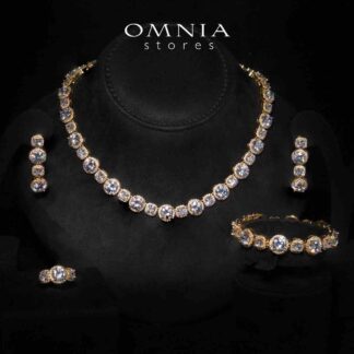 Omnia Lilian Gold Bridal Full Set in High Quality Simulated Diamonds Rhodium Plated
