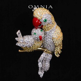 Omnia Taliah Multicolor Brid Brooch With High Quality Simulated Diamonds In 925 Silver