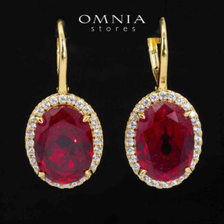 Omnia Navya Gold and Red Drop Earrings With High Quality Certified Lab Crafted In 925 Silver 8ct