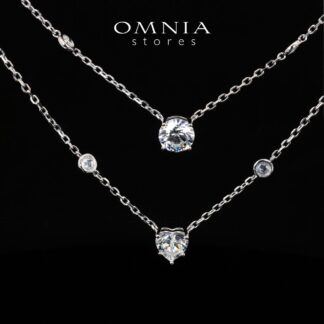 Omnia Maryn White Double Layerd Pendant Necklace With High Quality Certified Lab Crafted Stones In 925 Silver