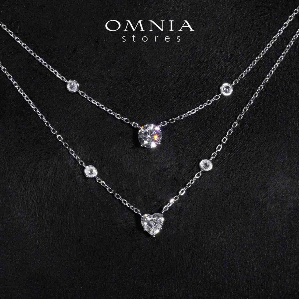 Omnia Maryn White Double Layerd Pendant Necklace With High Quality Certified Lab Crafted Stones In 925 Silver