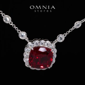 Omnia Rumi White and Red Pendant Necklace With High Quality Certified Lab Crafted Stones In 925 Silver