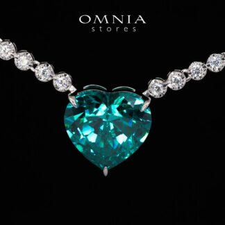 Omnia Sade White and Blue Heart Pendant Necklace With High Quality Certified Lab Crafted Stones In 925 Silver
